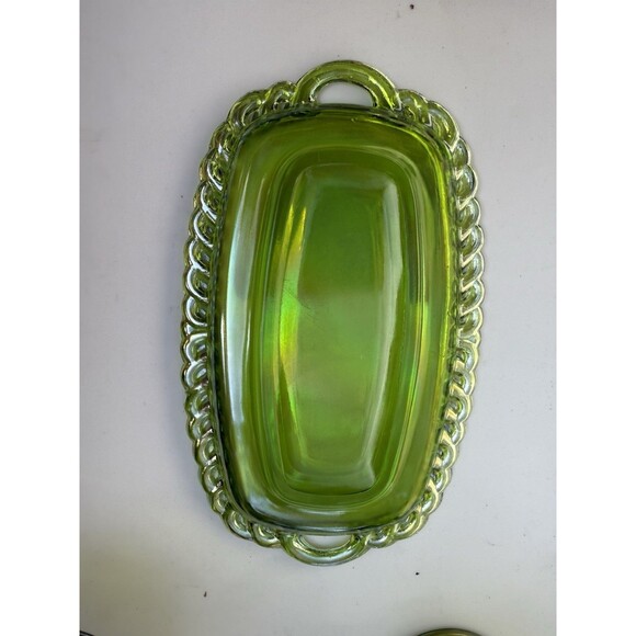 Vtg Indiana Carnival Glass Lime Green Grape Iridescent 3pc Sugar Creamer Tray - Picture 7 of 7